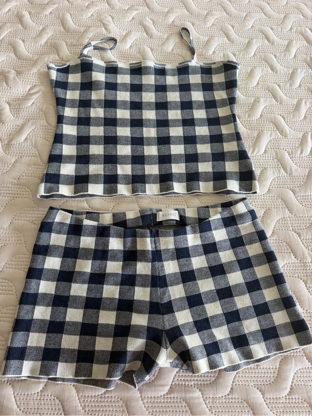 Meshki Navy Blue and Cream Checkered Set